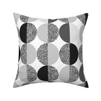 Black and White Geometric Textured Circles on White Background