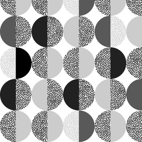 Black and White Geometric Textured Circles on White Background