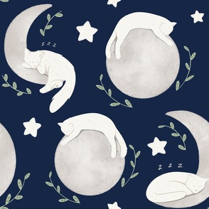 Sweet Dreams Cats Sleeping on Moon Phases 18in Navy