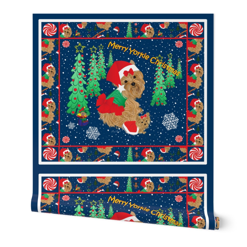 Yorkie Christmas Quilt Panel PIllows