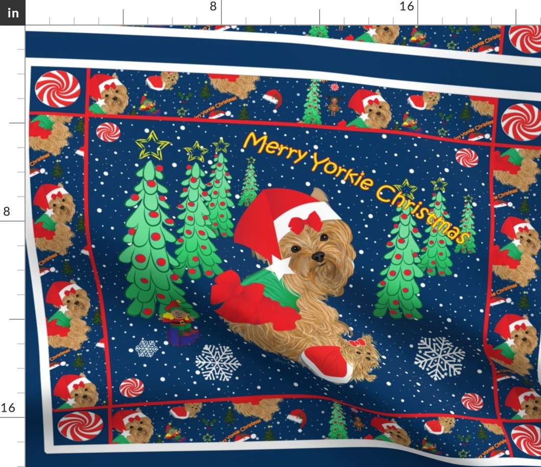 Yorkie Christmas Quilt Panel PIllows