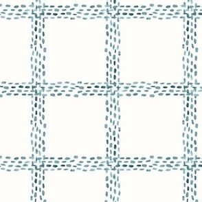 24" Modern Dot Plaid Watercolor Windowpane Blue and Off White