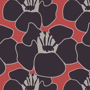 Bold Minimalism- Black And Grey Poppy On Luxe Barn Red.