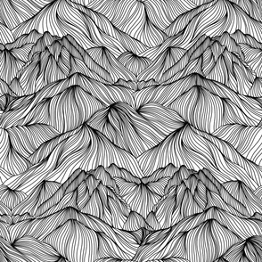 Black and White Fine-lined Mountain Top Range