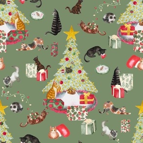 Meowy Christmas Green - Meowy Christmas - Angelina Maria Designs