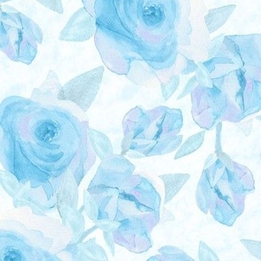 Soft Blue and Aqua Watercolor Roses on Pale Aqua