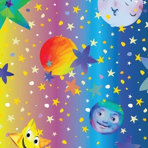 Watercolor Goodnight Planets Large Scale Striped Background