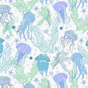 Jellyfish ocean, starfish, seaweed_ light lg