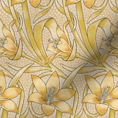 tiger lilies art nouveau watercolor golden