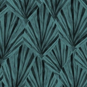 Deep Moody Teal Blue Botanical Scalloped Fan Palms bedroom wallpaper
