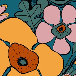 Large Floral Doodles in Limited Color Palette