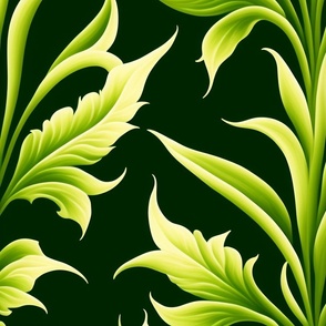 @@@acanthus leaves pattern green and cream delicate c@@@