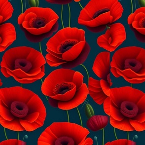 red Poppies in an all over seamless pattern surrea