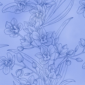 large - Evening Botanic Blossoms- blue violet