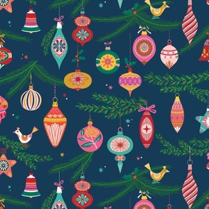 Christmas ornaments / vintage Christmas ornaments / retro Christmas fabric / Christmas wallpaper