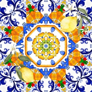 Blue tiles,Sicilian ,majolica,lemon art