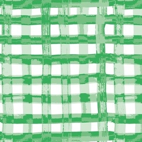 Hand painted Gingham Check in Verdant Greens and white
