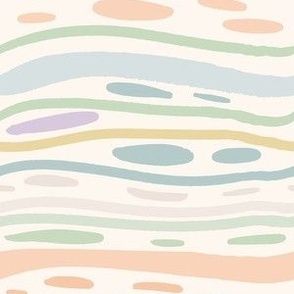 Mini Summer Beach Waves Abstract Ocean in Linen Ground, Apricot, Baby Blue and Celadon 

