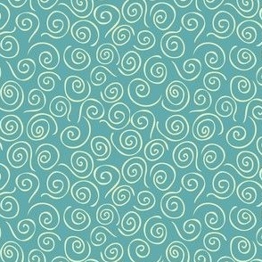 'Twirly Whirly' Scroll Doodle in Lime Green on Teal Base