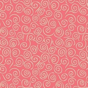 'Twirly Whirly' Scroll Doodle in Yellow on Coral Red