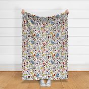 Large A beautiful cute handpainted midsummer dried flower garden with wildflowers and grasses and herbs and butterflies on white background