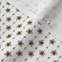 Tiny Quince Florals and Hearts on dotted horisontal lines on white