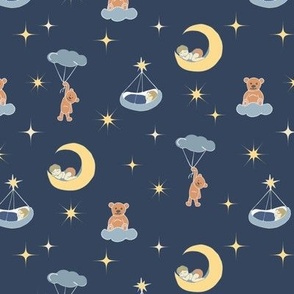 Sleeping baby and bear design for blankets and kids clothes.