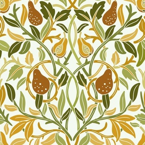 Liberty Style Pears and Florals in warm yellow and green - Big Size 