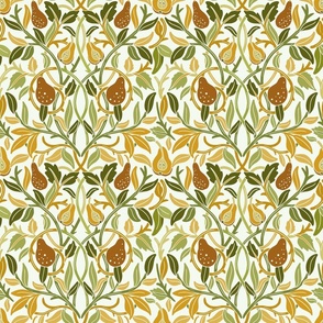 Liberty Style Pears and Florals in warm yellow and green - Small Size 