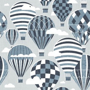 Normal scale // Let your dreams fly // bunny grey background hale navy bali blue vintage hot air balloons in the clouds // kids room boys nursery