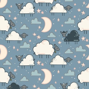 Counting Sheep In the Clouds Sweet Dreams Dusty Blue