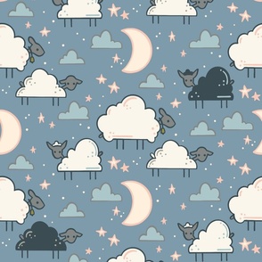 Counting Sheep In the Clouds Sweet Dreams Bedding Dusty Blue, Large
