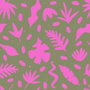 hot pink and olive green boho tropical leaves