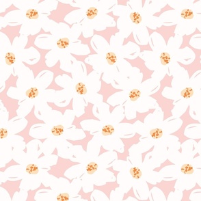 Dreamy Blooms - Pink // Medium scale // off-white pink orange yellow fabric by @annhurleydesign