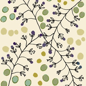 Olive branches - purple cream - XL 24x30