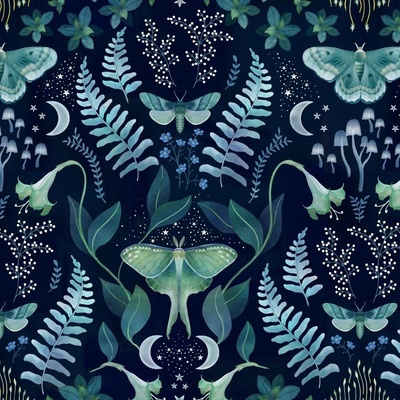 Tropic Like It's Hot Wallpaper in Indigo Blue and Tropical Green