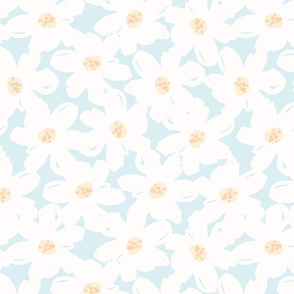 Dreamy Blooms - Blue // Medium scale // off-white blue orange yellow fabric by @annhurleydesign