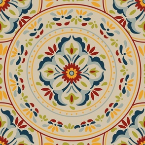Mediterranean Flooring - Warm Tiles and geometric flowers with circles - Big Size 