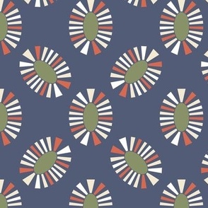 Retro Abstract Multi-Color Flowers on a Dark Blue Background