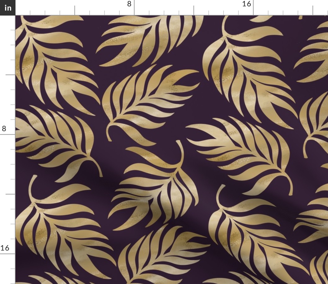 Pretty Palms, Gold on Deep Plum