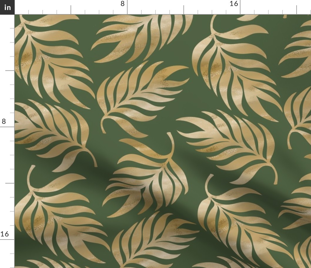Pretty Palms, Gold on Olive