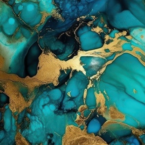 Turquoise and Gold Alcohol Ink 1