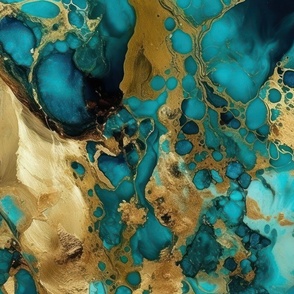 Turquoise and Gold Alcohol Ink 2