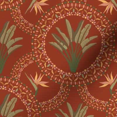 Terracotta circles - Mandala with palm trees  and birds of paradise - Small Size