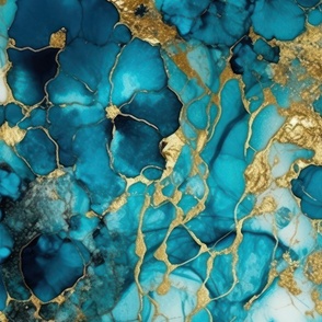 Turquoise and Gold Alcohol Ink 4