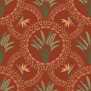 Terracotta circles - Mandala with palm trees  and birds of paradise - Big Size