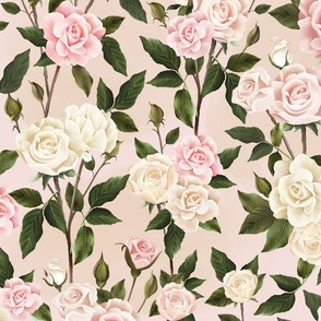 Garden English Roses in Light Blush Pinks and Green