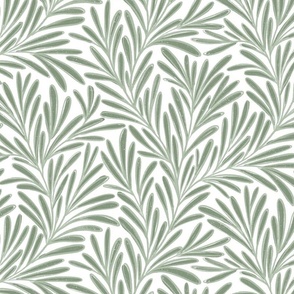 Loose, lush, sketched leaves - sage green and white - meidum