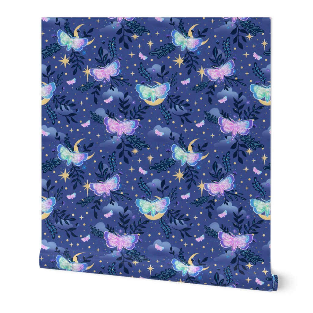 Dreamy night with iridescent moths (medium size version)