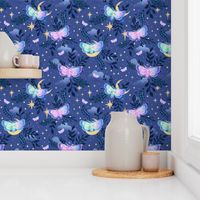 Dreamy night with iridescent moths (medium size version)